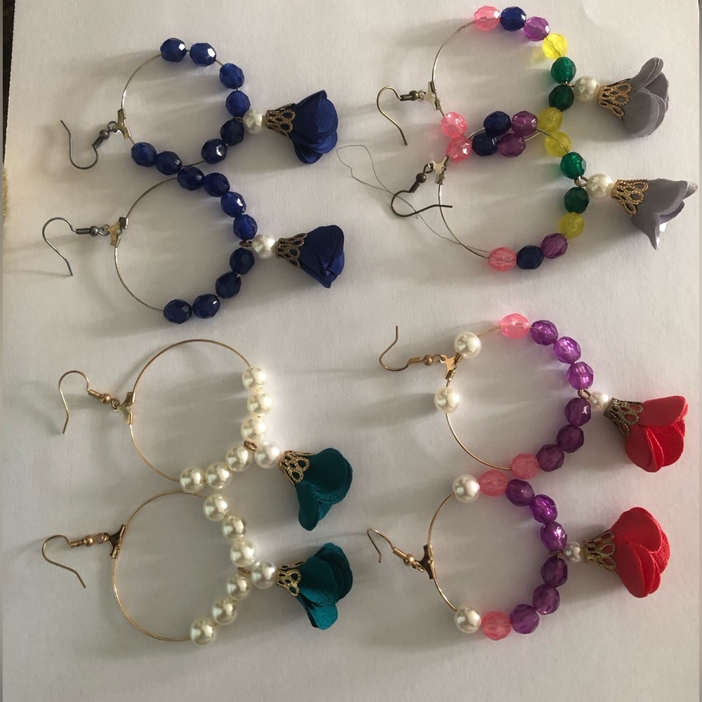 4 pairs Beautiful colorful hoops earrings